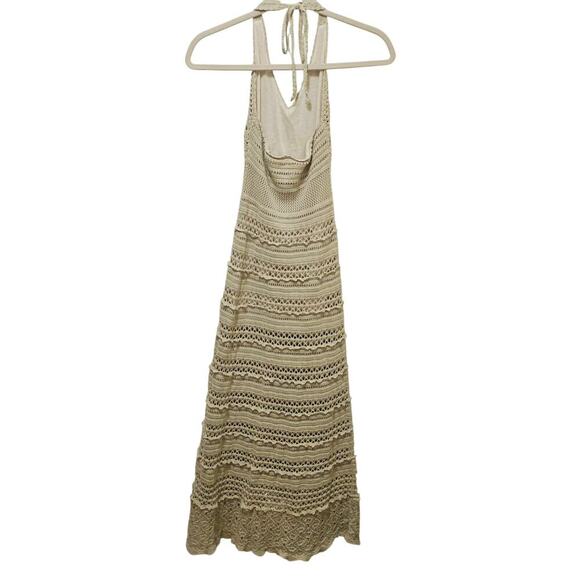 MODA International Sm Y2K Oatmeal Crochet Allover Maxi Dress. Rare find. Hippie - Picture 2 of 15